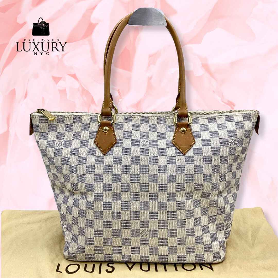 LOUIS VUITTON Damier Azur White Leather Saleya MM Tote Bag