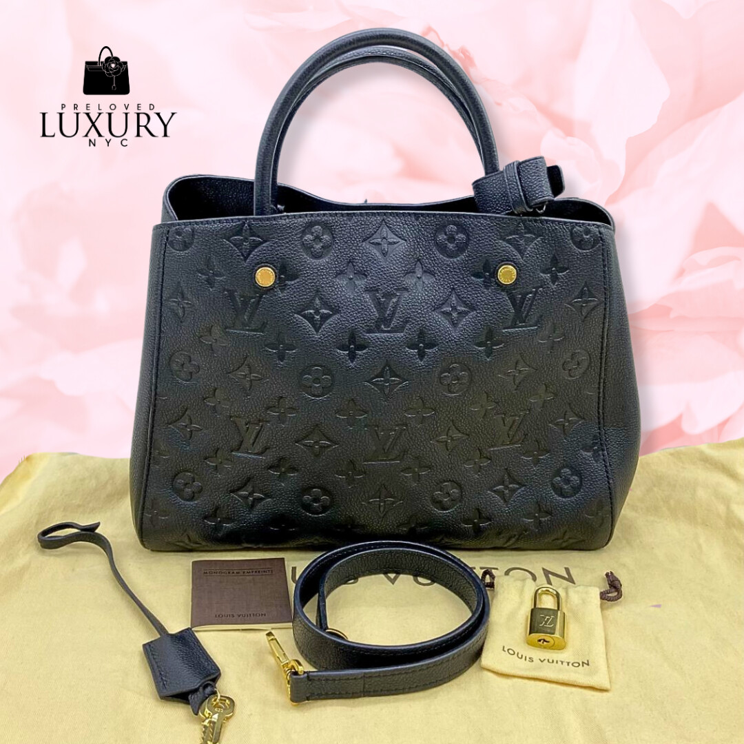 LOUIS VUITTON Black Leather Empreinte Montaigne MM Shoulder Bag