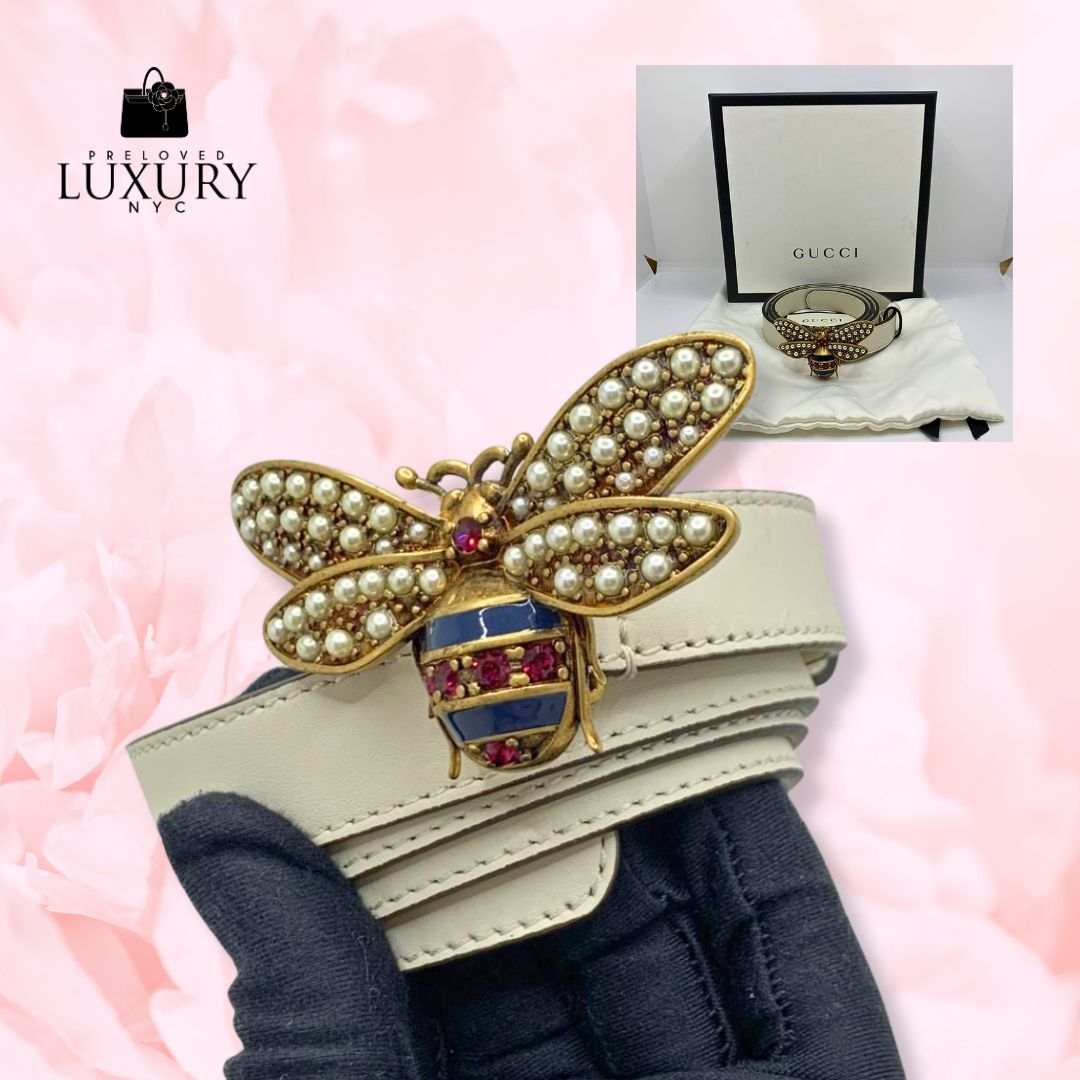 GUCCI White Bee Belt