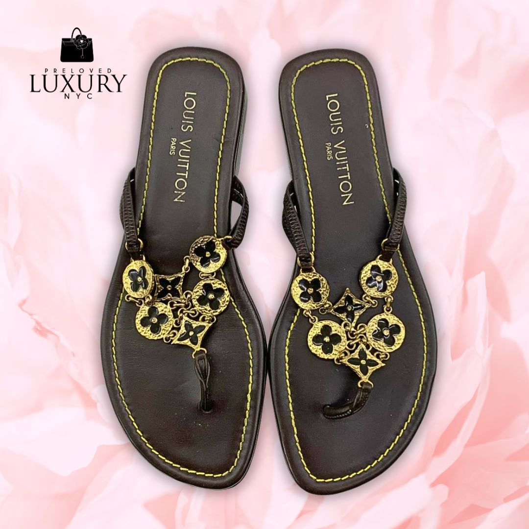 LOUIS VUITTON Monogram Brown Leather Heels