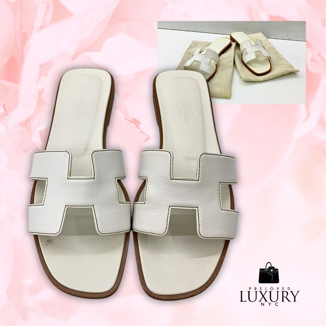 HERMES White Oran Sandals