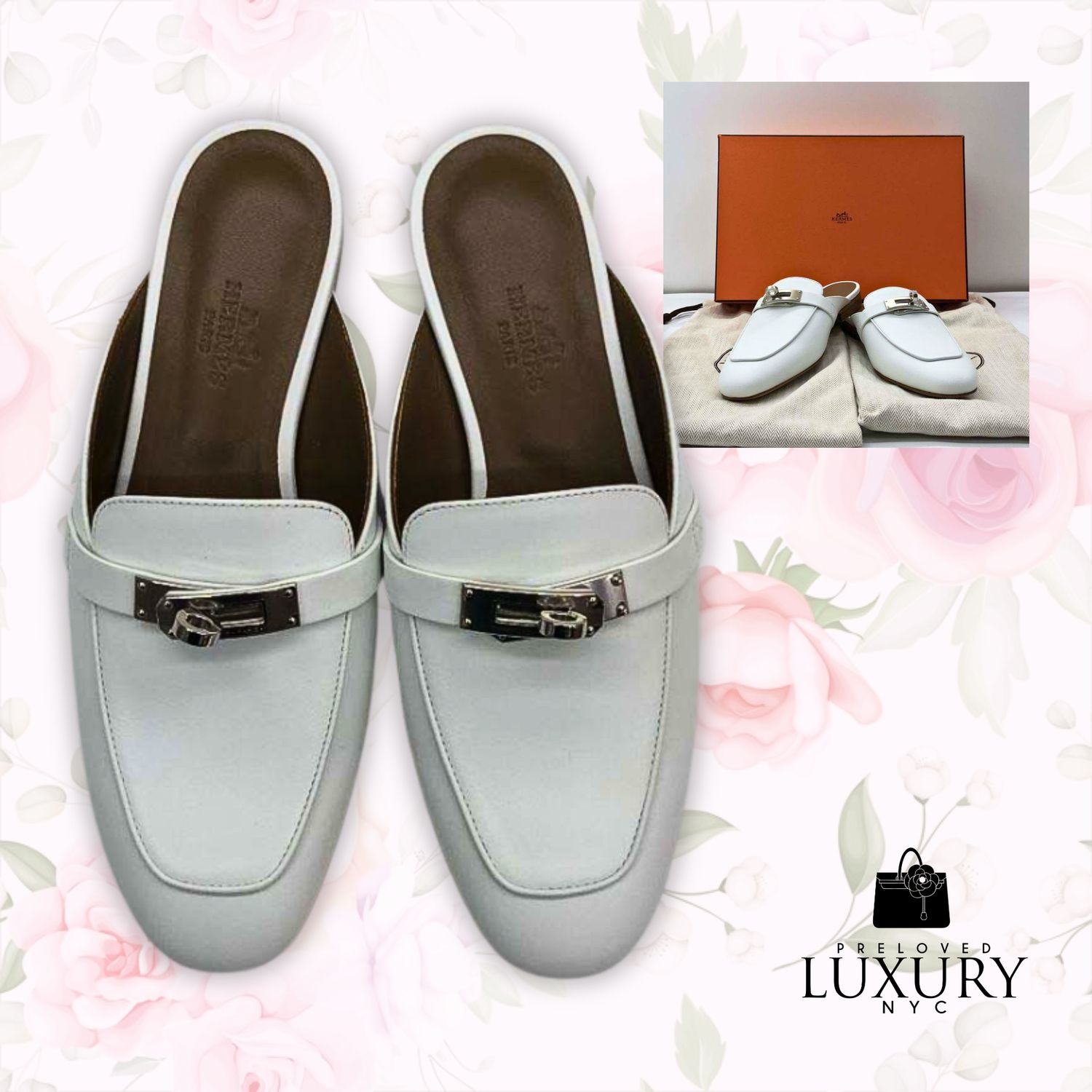 HERMES Mules Femme OZ White Sandals