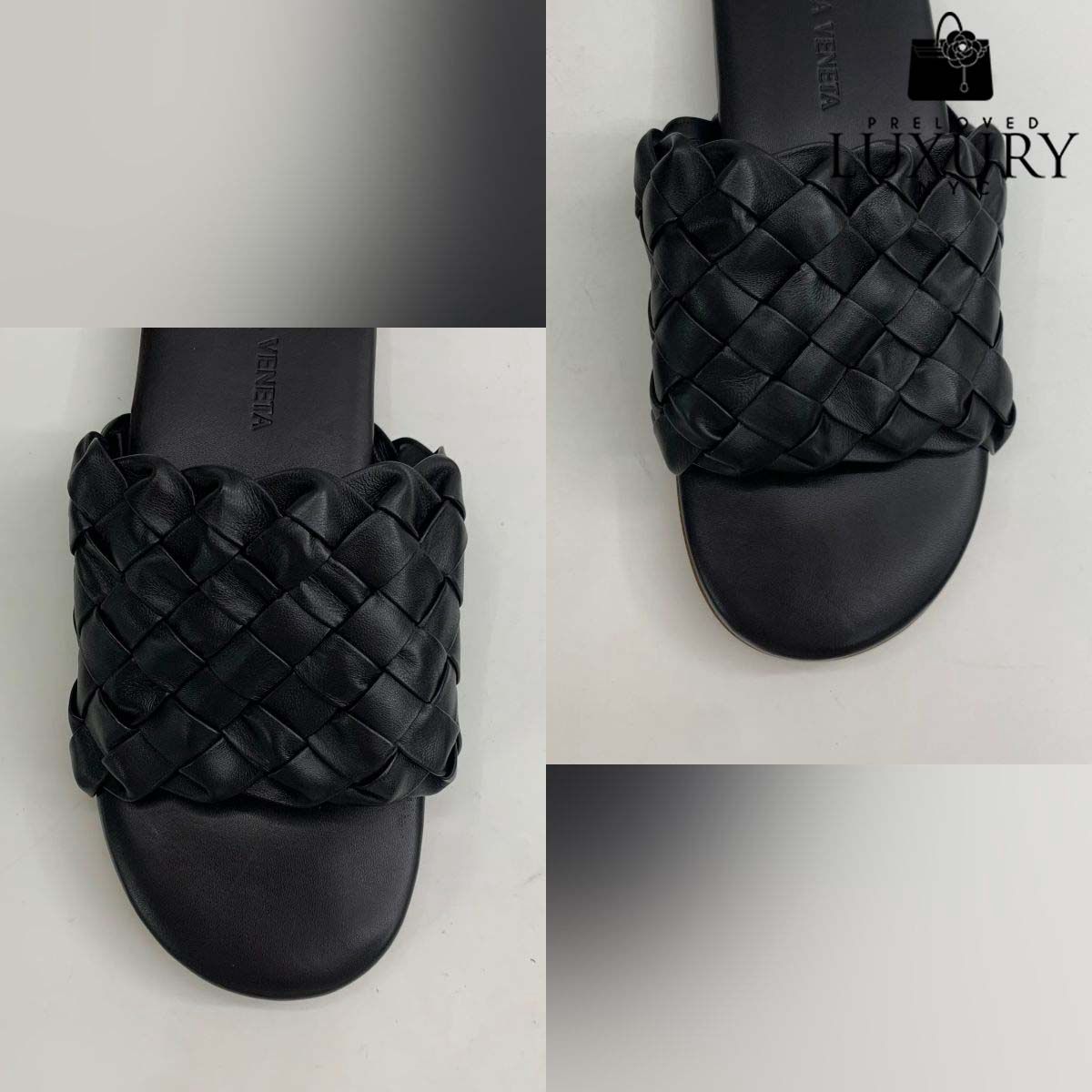 BOTTEGA VENETA Black Intercciato Slippers