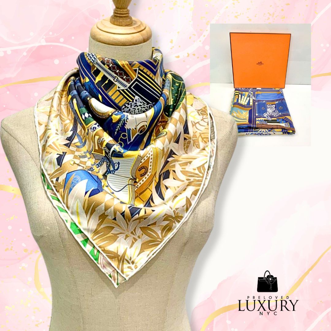 HERMES Multicolour Carre Les Douze Leopards Double Face Scarf