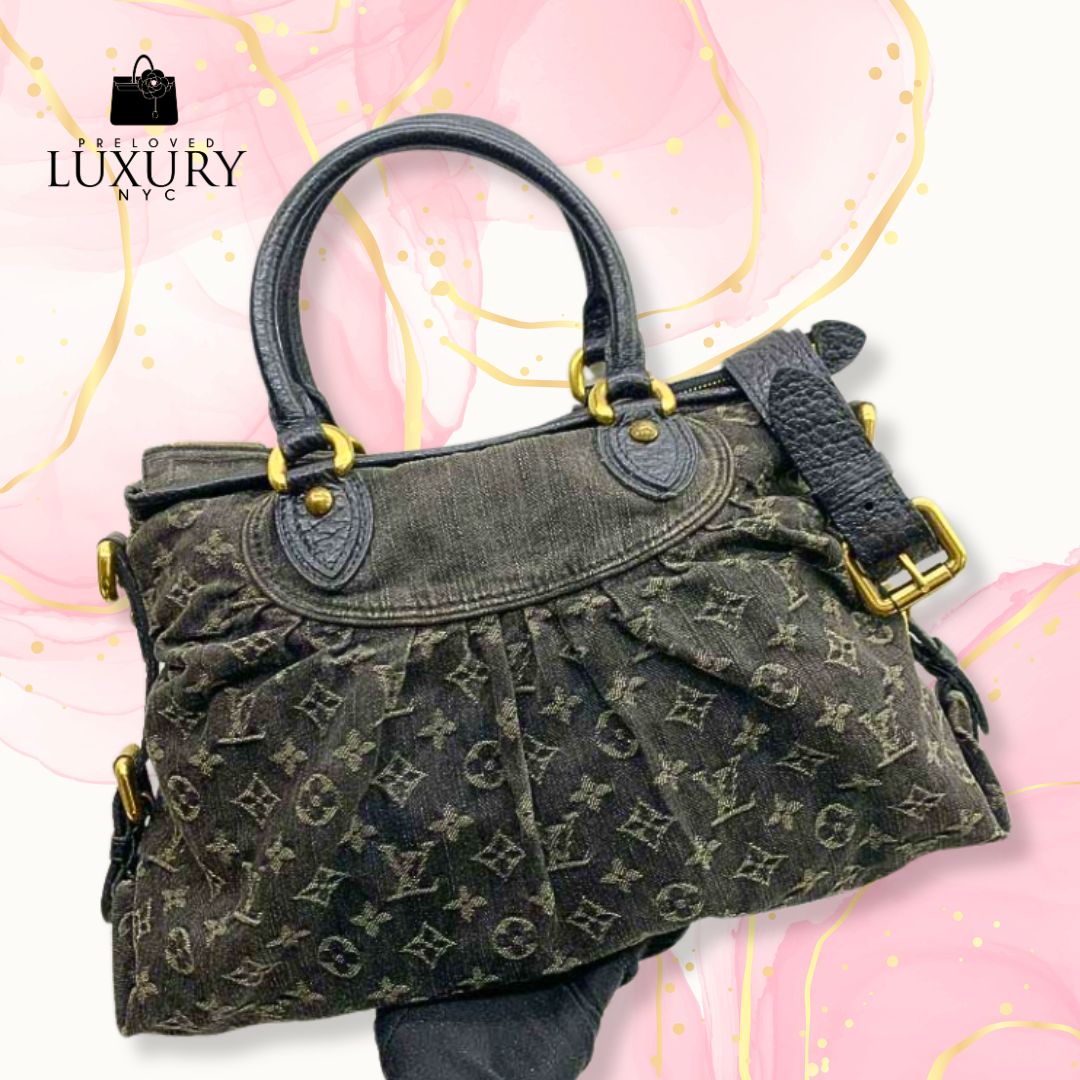 LOUIS VUITTON Black Denim Nor Cabby GM 2way Shoulder Bag