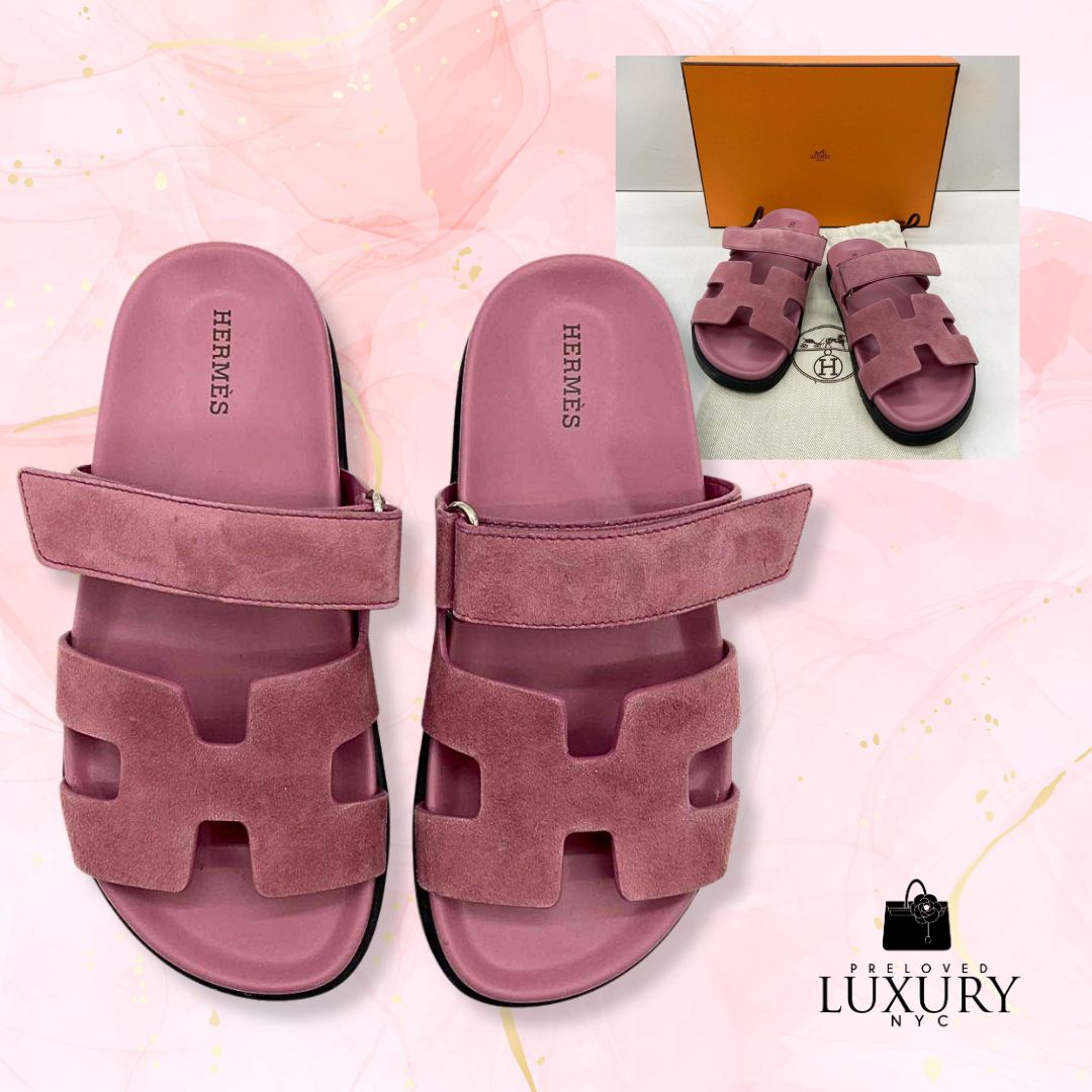 HERMES Pink Chypre Suede Sandals