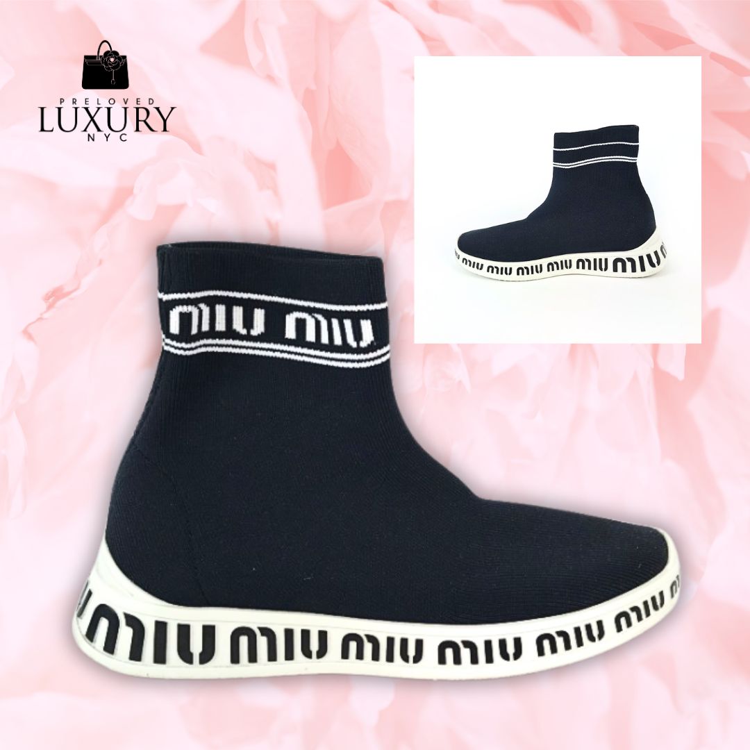 MIU MIU Black Knit Sock Sneakers