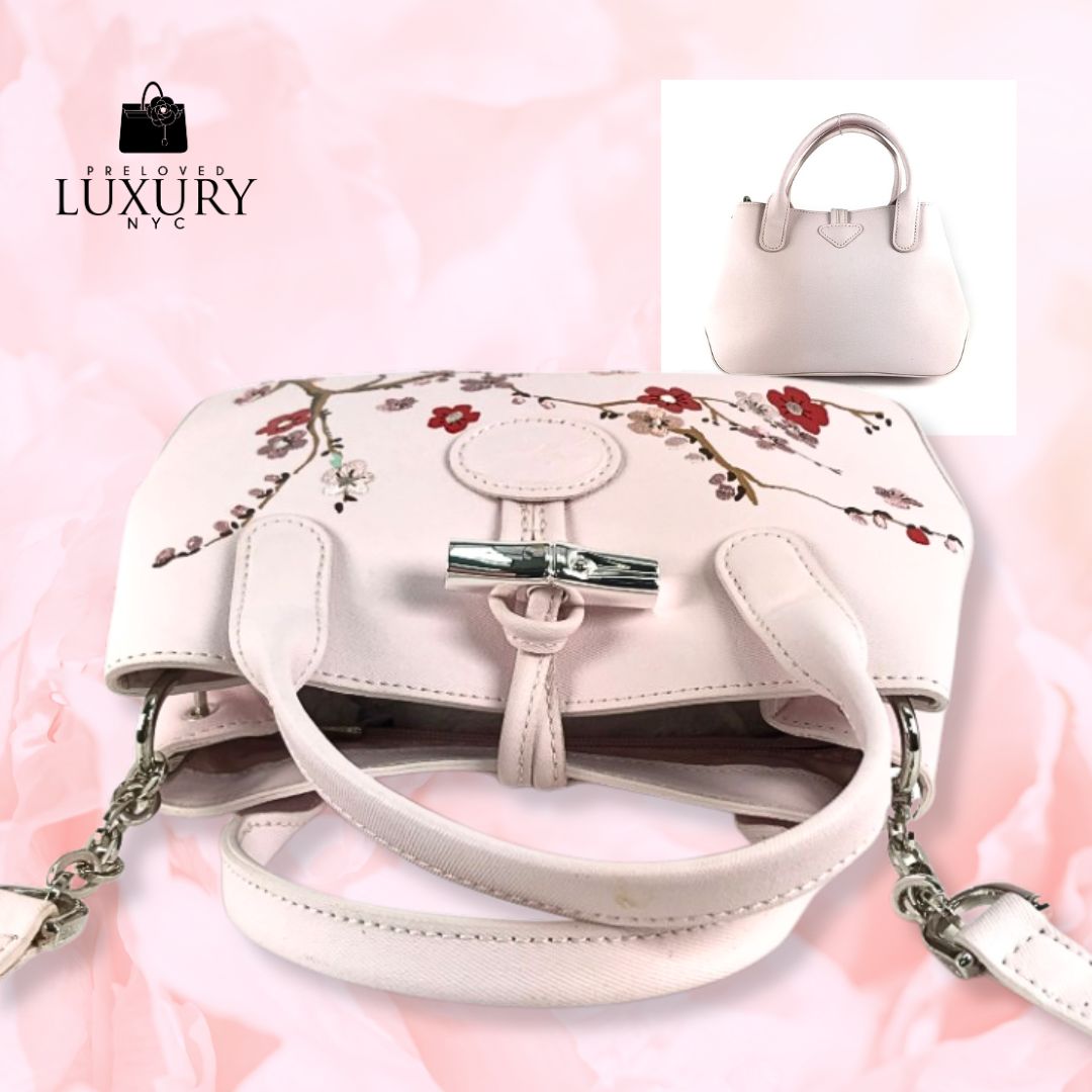 LONGCHAMP Sakura Pink Canvas Roseau 2way Bag
