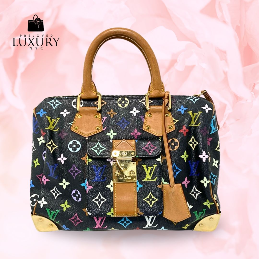 LOUIS VUITTON Black Multicolor Monogram Canvas Speedy 30 Handbag