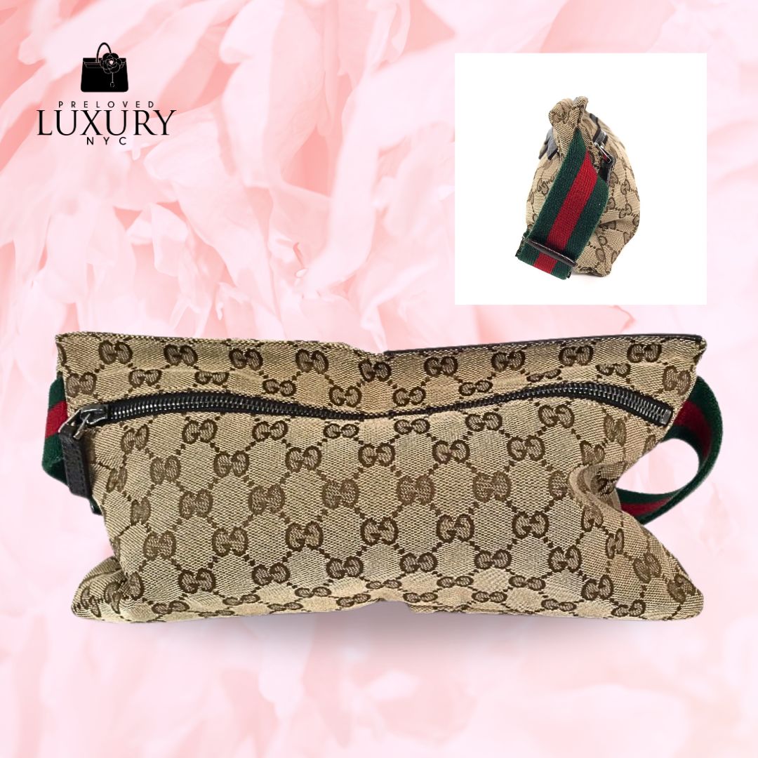GUCCI Brown Canvas Calfskin GG Monogram Waist Bag