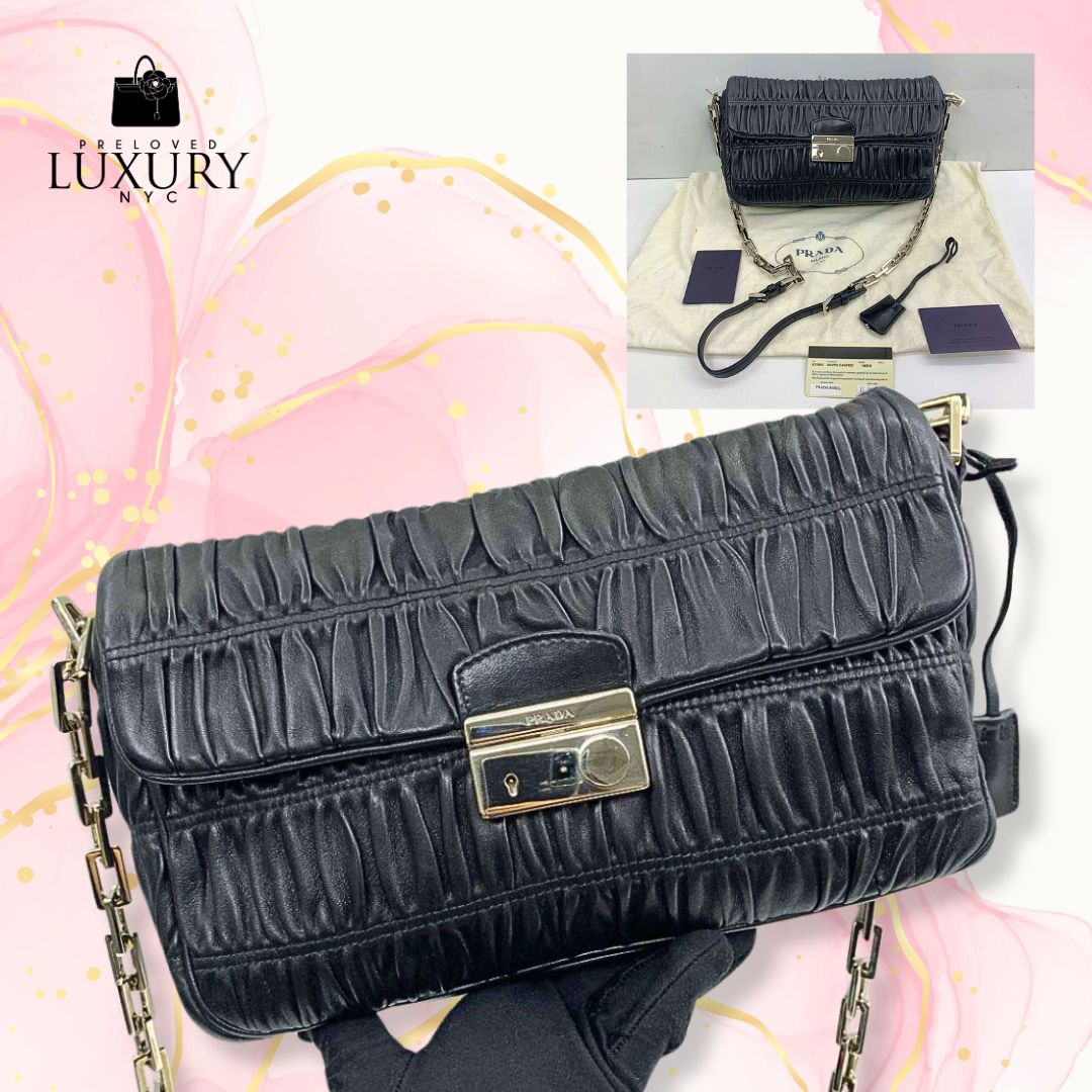 PRADA Leather Bag Nappa Black Chain Shoulder Bag