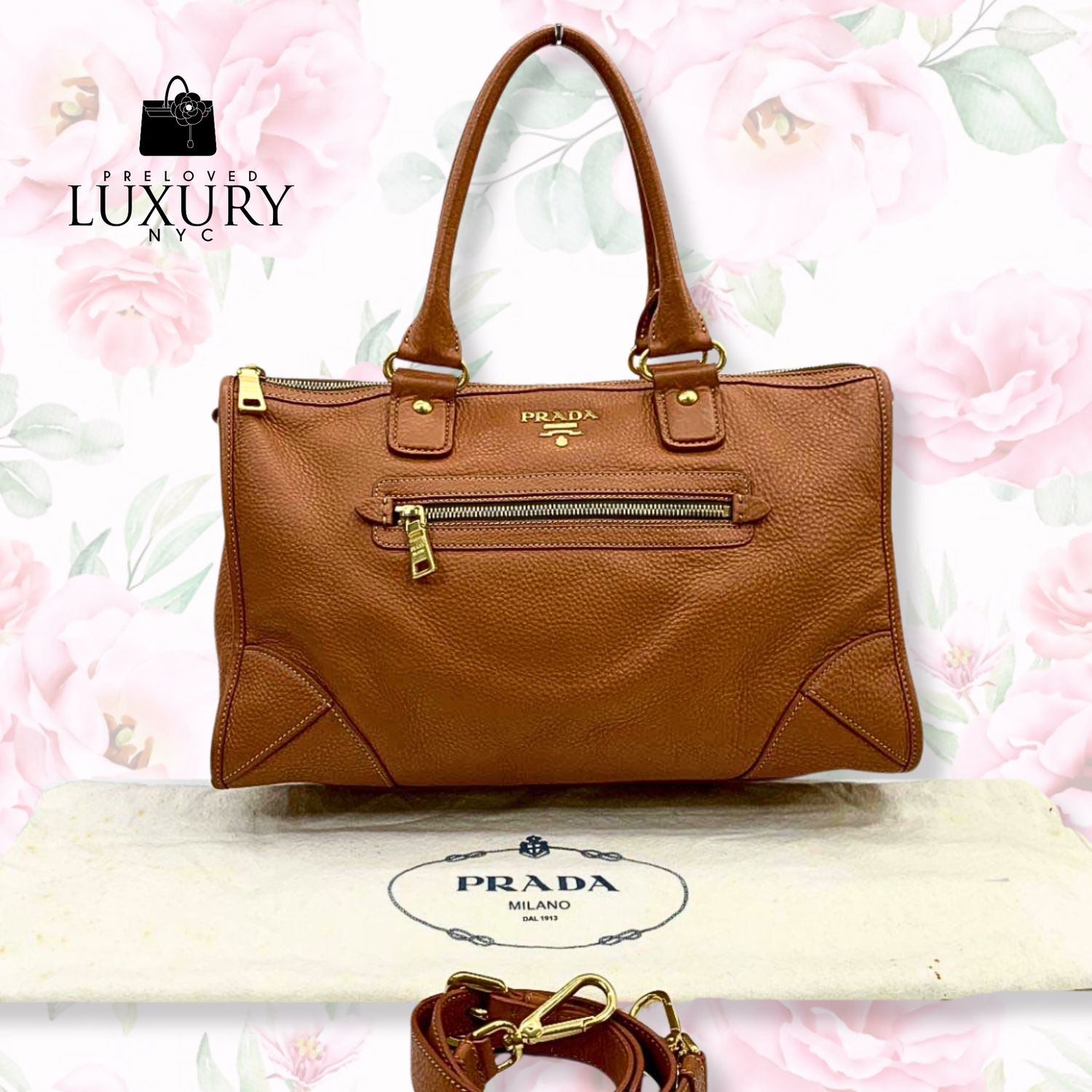 PRADA Orange Leather 2way Shoulder Bag
