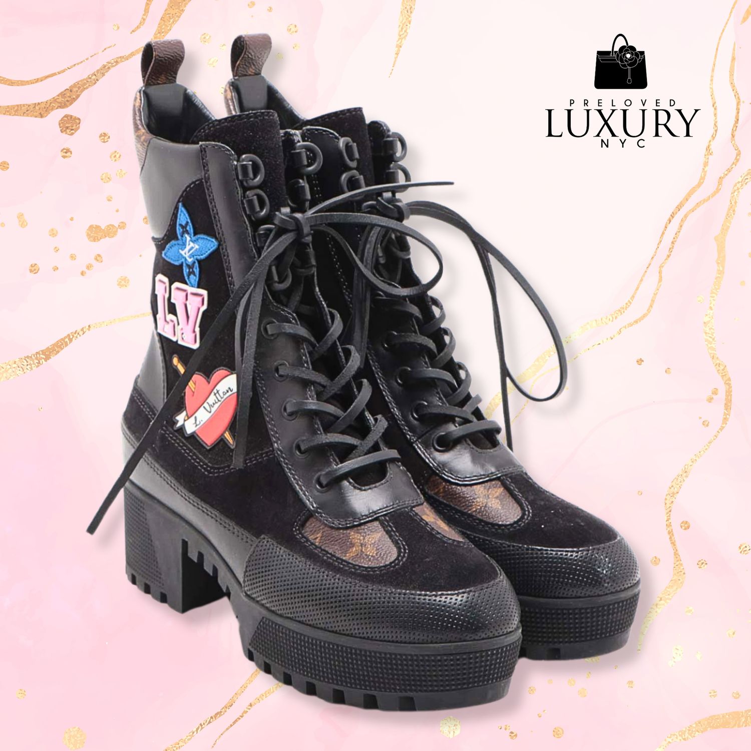 LOUIS VUITTON Laurier Line 18 Years Leather &amp; Suede Short Boots