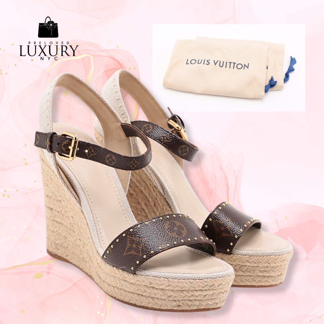 LOUIS VUITTON Coastline 20 Years Canvas &amp; Leather Wedge Sole Sandals