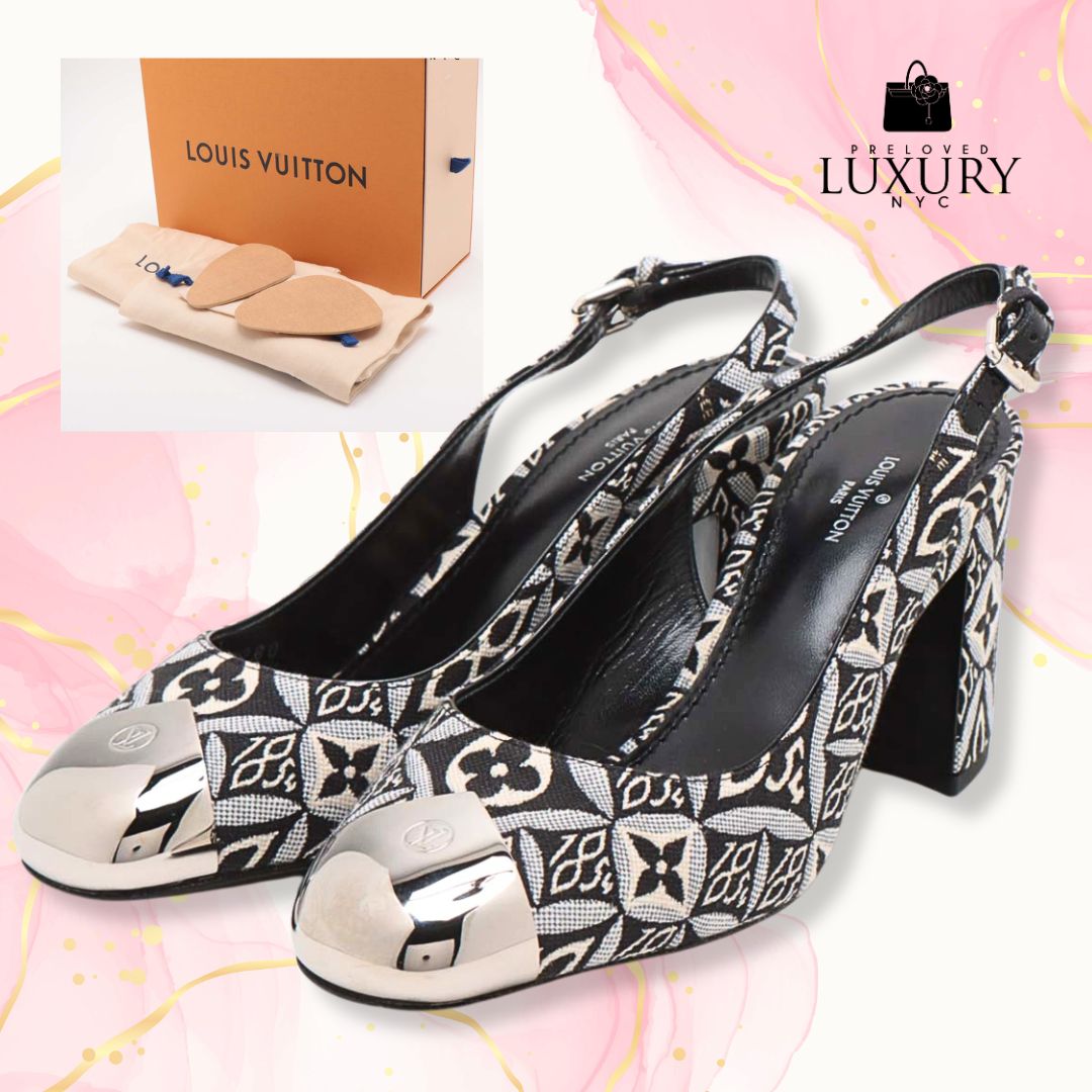 LOUIS VUITTON Louise Line 20 Years Canvas &amp; Leather Strap Pumps