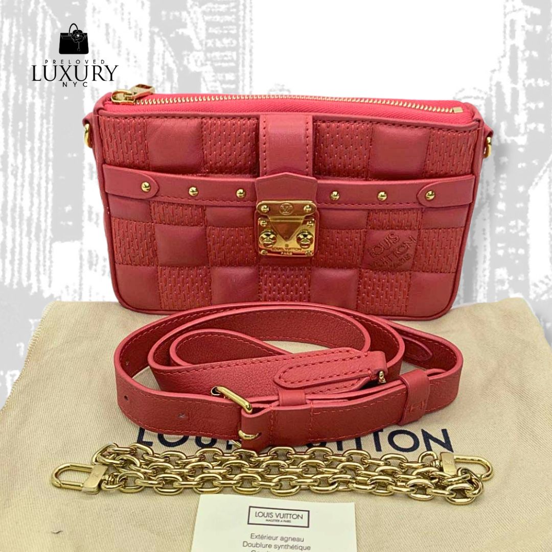 LOUIS VUITTON RED DAMIER TROCA RFID SHOULDER BAG