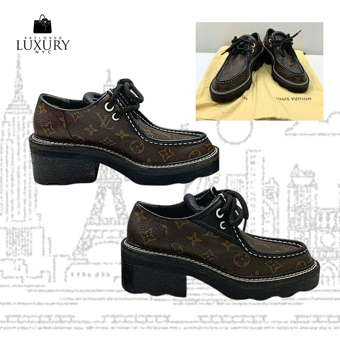 LOUIS VUITTON 1A5SS4 BEAUBOURG SIZE 37 PLATFORM DERBY PUMPS