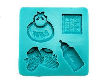 Graziano Stampo Silicone Nascita Bavaglino con Scritta &quot;LOVE&quot;, Scarpette, Biberon, Quadrato con Cuori Dimensioni 7,5 cm