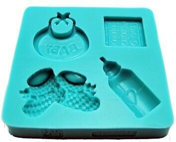 Graziano Stampo Silicone Nascita Bavaglino con Scritta "LOVE", Scarpette, Biberon, Quadrato con Cuori Dimensioni 7,5 cm