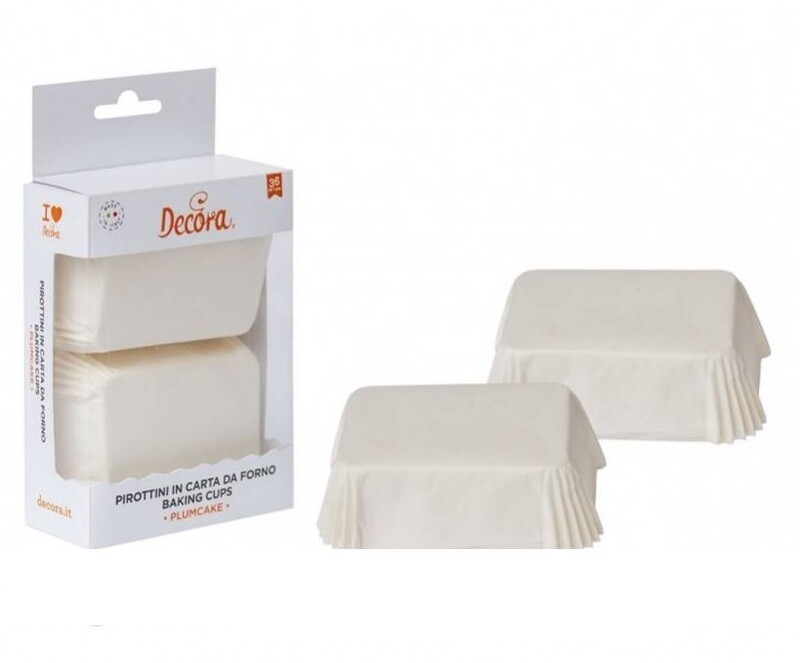 Decora 36 Pirottini Rettangolari Bianchi per Cottura Plumcake 8 x 5 x h 3,2 cm