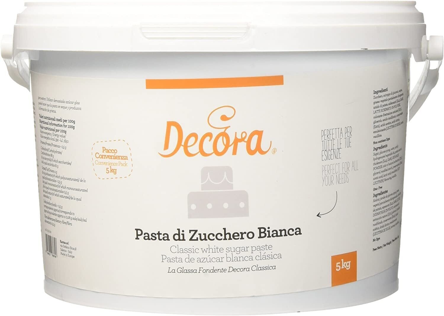 Decora Pasta di Zucchero Bianca Secchiello da 5 Kg Pacco Convenienza