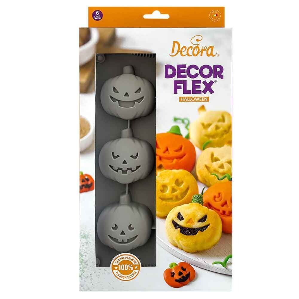Decora STAMPO ANTIADERENTE IN SILICONE PER 6 ZUCCHE HALLOWEEN 6,5 X 7 X H 3 CM