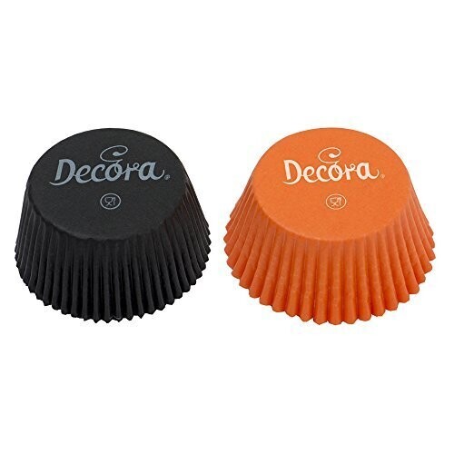 Decora 75 Pirottini in Carta Arancio e Nero per Cottura Muffin Diametro Ø 5 x h 3,2 cm