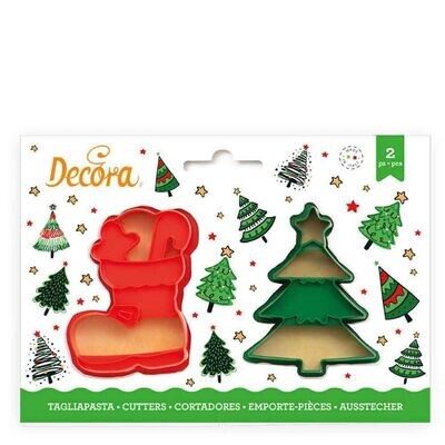 Decora Set 2 Cutters Tagliapasta in Plastica Albero di Natale e Scarpone