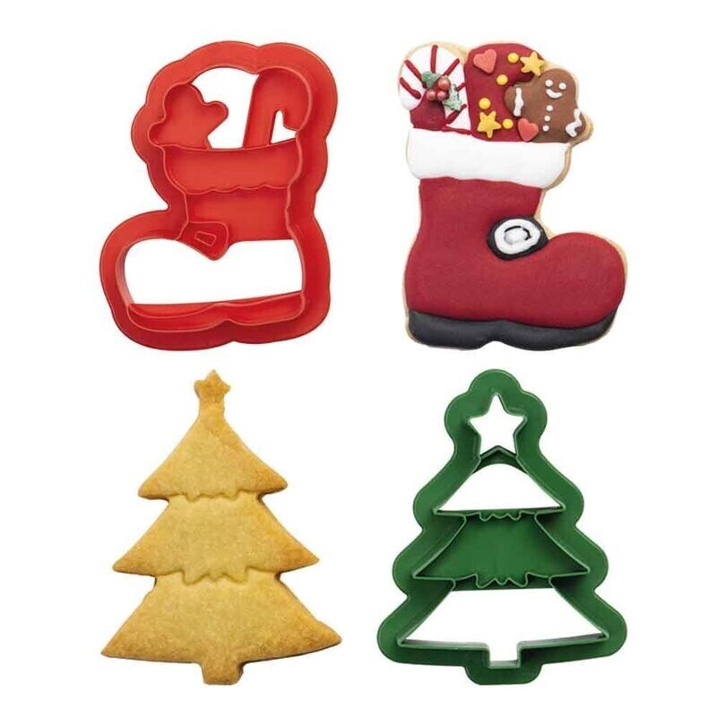Decora Set 2 Cutters Tagliapasta in Plastica Albero di Natale e Scarpone