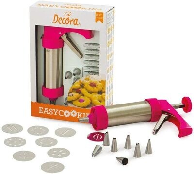Decora Pistola per Biscotti con Trafile e Beccucci in Acciaio Argento/Rosa