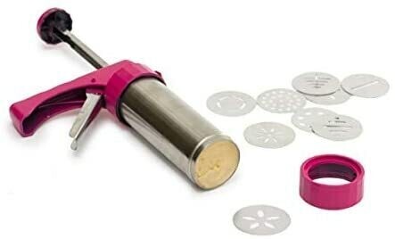 Decora Pistola per Biscotti con Trafile e Beccucci in Acciaio Argento/Rosa