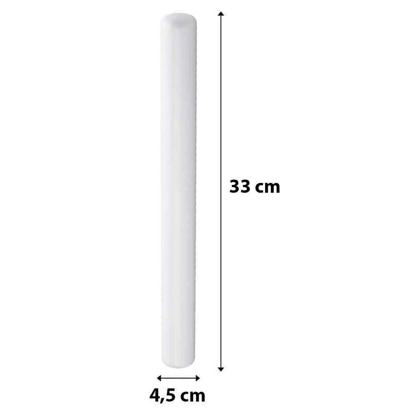 Decora Mattarello Liscio Antiaderente in Plastica Bianca Diametro cm 4,5 Lunghezza 33 cm Decora
