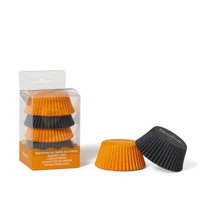 Decora Pirottini per Muffin in Carta da Forno di Colore Nero e Arancio Ø 50 x h 32 mm