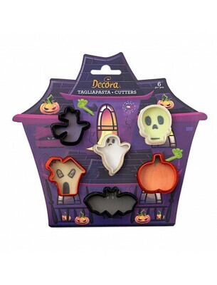 Decora Tagliapasta Mini Halloween Set 6 Pz Teschio Strega Fantasma Zucca Casetta Pipistrello