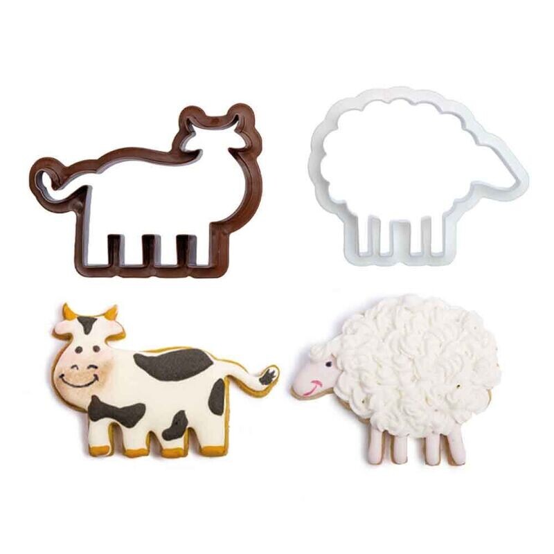 Decora Set 4 Cutters Tagliapasta in Plastica Animali Gallo, Maialino, Pecora e Mucca
