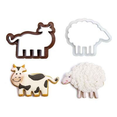 Decora Set 4 Cutters Tagliapasta in Plastica Animali Gallo, Maialino, Pecora e Mucca
