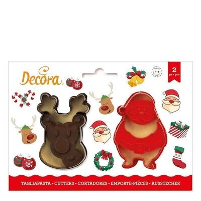 Decora Set 2 Cutters Tagliapasta in Plastica Babbo Natale e Renna Decora