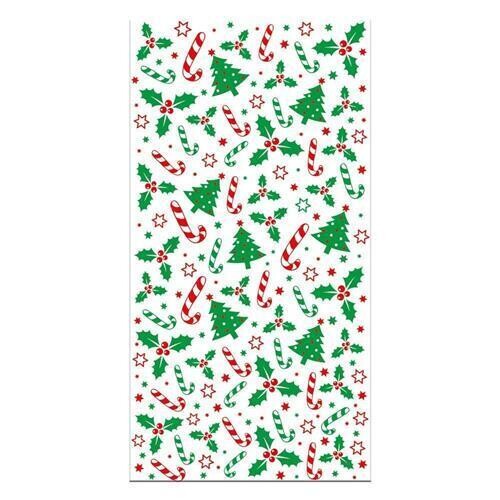 Decora 20 Sacchetti Holly &amp; Trees Plastica, Verde e Rosso Dimensioni 12,5 x 3 x 24 cm
