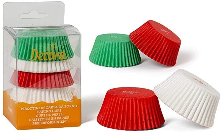 Decora 75 Pirottini Bianchi Rossi e Verdi per Cottura Muffin Diametro Ø 5 x h 3,2 cm