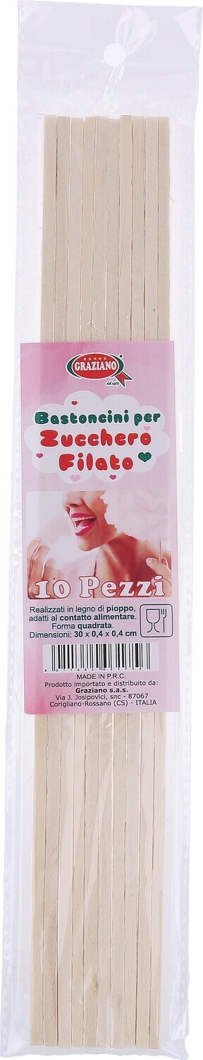 Graziano Bastoncini Quadrati per Zucchero Filato 10 Pezzi Dimensioni 30x0,4x0,4cm