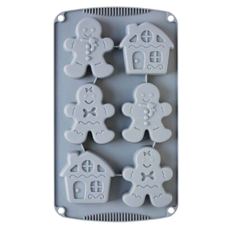 Decora Stampo Antiaderente in Silicone per 6 Casette e Omini Gingerbread