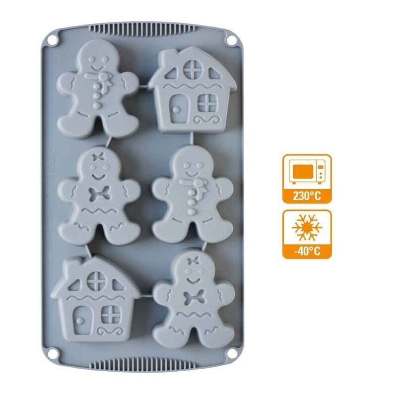Decora Stampo Antiaderente in Silicone per 6 Casette e Omini Gingerbread