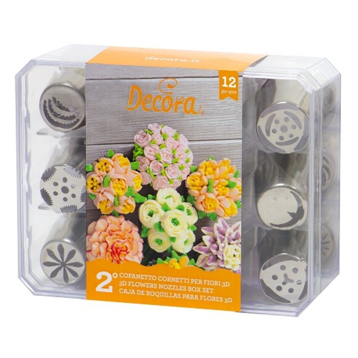 Decora Set 12 Beccucci Cornetti per Fiori Diretti 3D in Acciaio Inox
