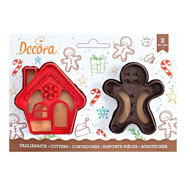Decora Set 2 Tagliapasta Gingerbread Man &amp; House in Plastica