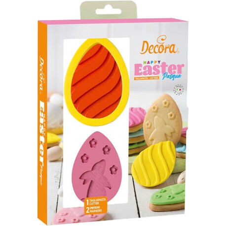 Decora Set 1 Tagliapasta in Plastica Uova di Pasqua con 2 Imprimi Decori