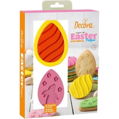 Decora Set 1 Tagliapasta in Plastica Uova di Pasqua con 2 Imprimi Decori