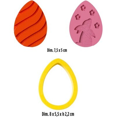 Decora Set 1 Tagliapasta in Plastica Uova di Pasqua con 2 Imprimi Decori