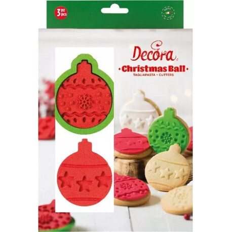 Decora Set Palline Natalizie Decorate 3D: 1 Tagliapasta In Plastica e 2 Imprimi Decori