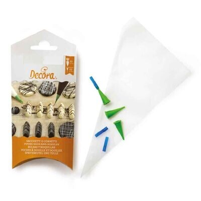 Decora Set 10 Sacche da Pasticciere Monouso  con Beccucci a Punta Fine 21 x 12 cm