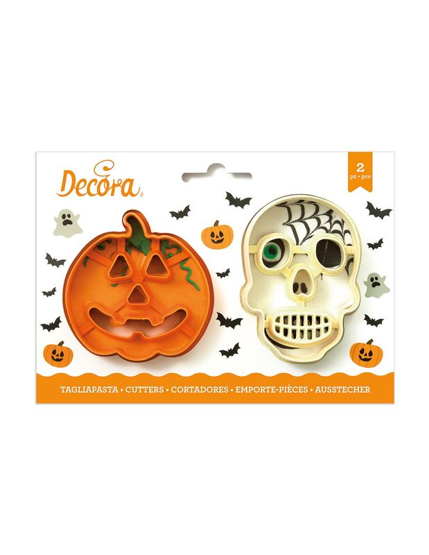 Decora  Set 2 Cutters Tagliapasta  in  Plastica Halloween  Zucca e Teschio